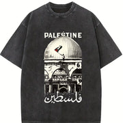 Palestine Freedom Heavy with Hope & Solidarity Retro Vintage Washed T-Shirt in Black