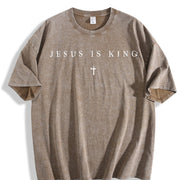 Jesus Is King Christian Vintage Washed T-Shirt in Brown