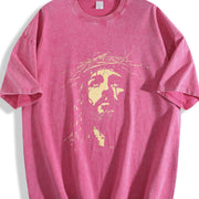 Distressed Yellow Portrait Vintage Washed T-Shirt in Red