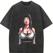 Hinata Hyuga Tanktop Anime Manga for Anime Fan 90s Vintage Washed T-Shirt in Black