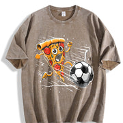 Pizza Playing Soccer Vintage Washed T-Shirt in Brown