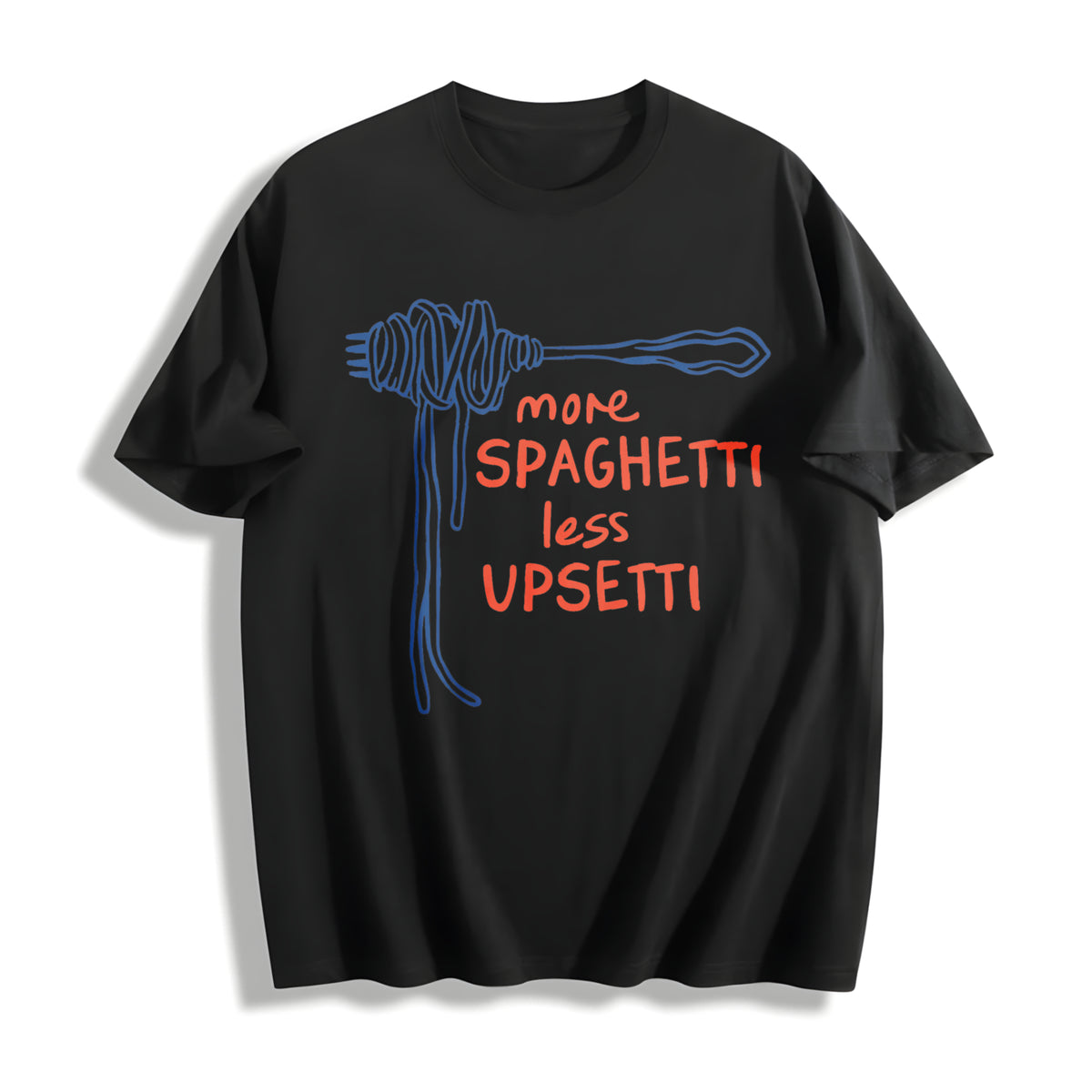 Spaghetti Food Cotton T-Shirt in Black
