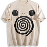 Spiral Big Eyes Cartoon Art - Wash Retro vintage washed oversized T-shirt in Beige