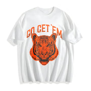 Go Get Em Tiger Motivational Big Cat Cute Ladies Cotton T-Shirt in White