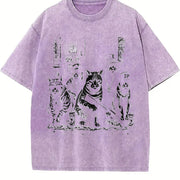 Gangsta Cats Cat Lover Vintage Washed T-Shirt in Purple