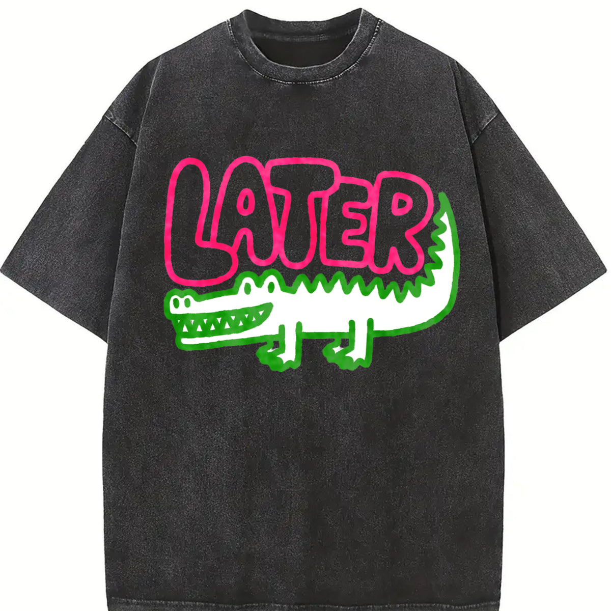 Later Gator Retro Crocodile Vintage Washed T-Shirt in Black