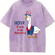 Embroidered Silly Goose America Vintage Washed T-Shirt in Purple