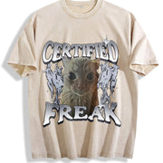 Certified Freak Cat Meme Vintage Washed T-Shirt in Beige