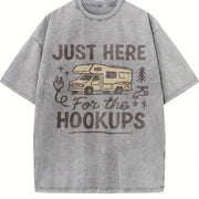 Just Here for the Hookups RV Vintage Washed T-Shirt in Gray