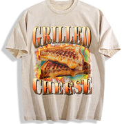 Grilled Cheese Food Lover Vintage Washed T-Shirt in Beige