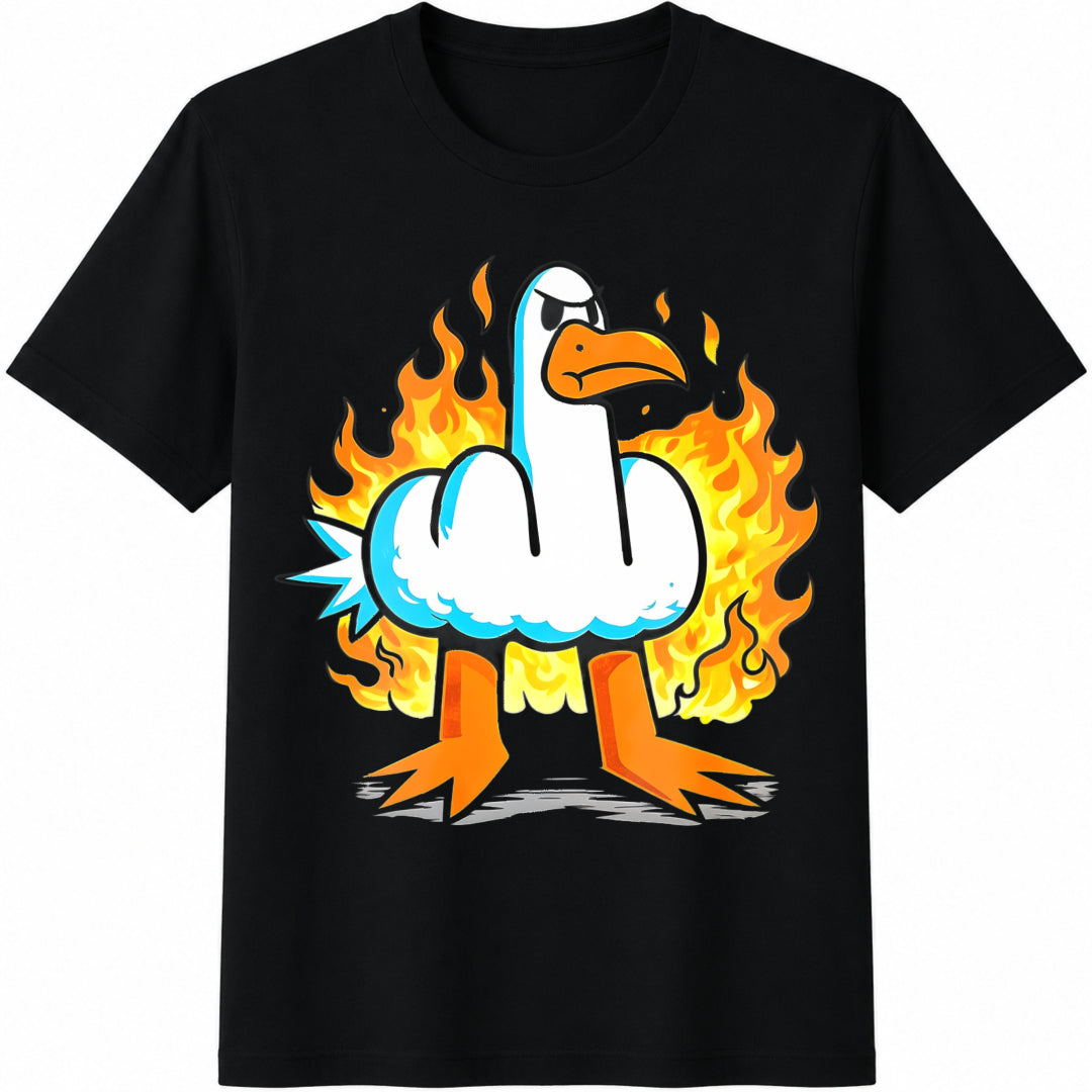 Rude Seagull Middle Finger Cotton T-Shirt in Black