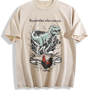 Remember Who You Are Dinosaur Vintage Washed T-Shirt in Beige