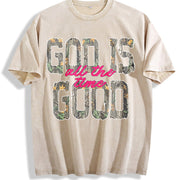God Is Good All The Time Retro Distressed Camo Christian vintage washed oversized T-shirt in Beige