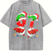 Mom Santa Christmas Family Matching Pajamas Mama Xmas Vintage Washed T-Shirt in Gray