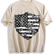 For the Urban Explorer & Grunge Fan: Distressed Shield Vintage Washed T-Shirt in Beige