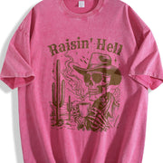Retro Skeleton Raisin' 90s Vintage Washed T-Shirt in Red