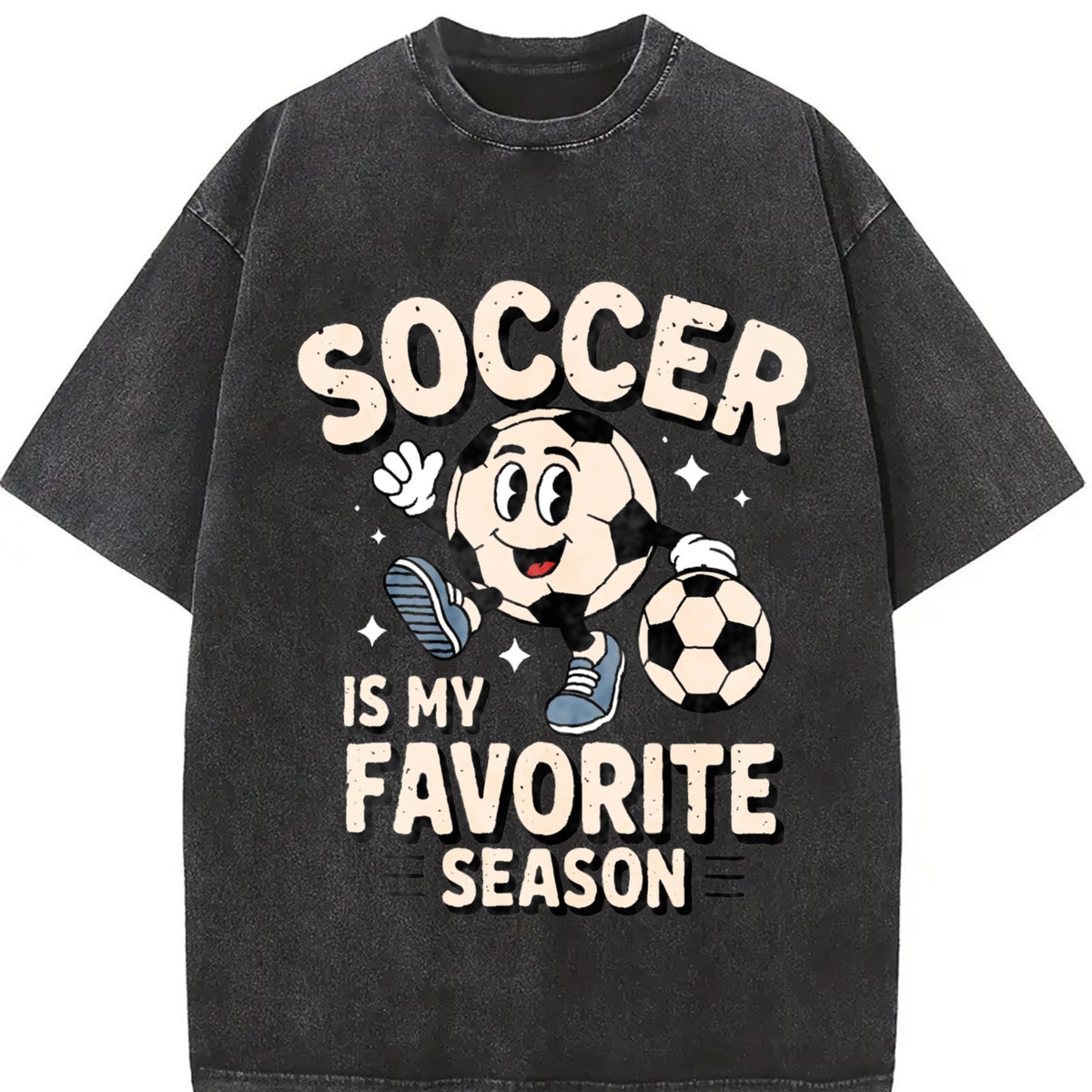 Soccer Is My Favorite Season Vintage Washed T-Shirt in Black