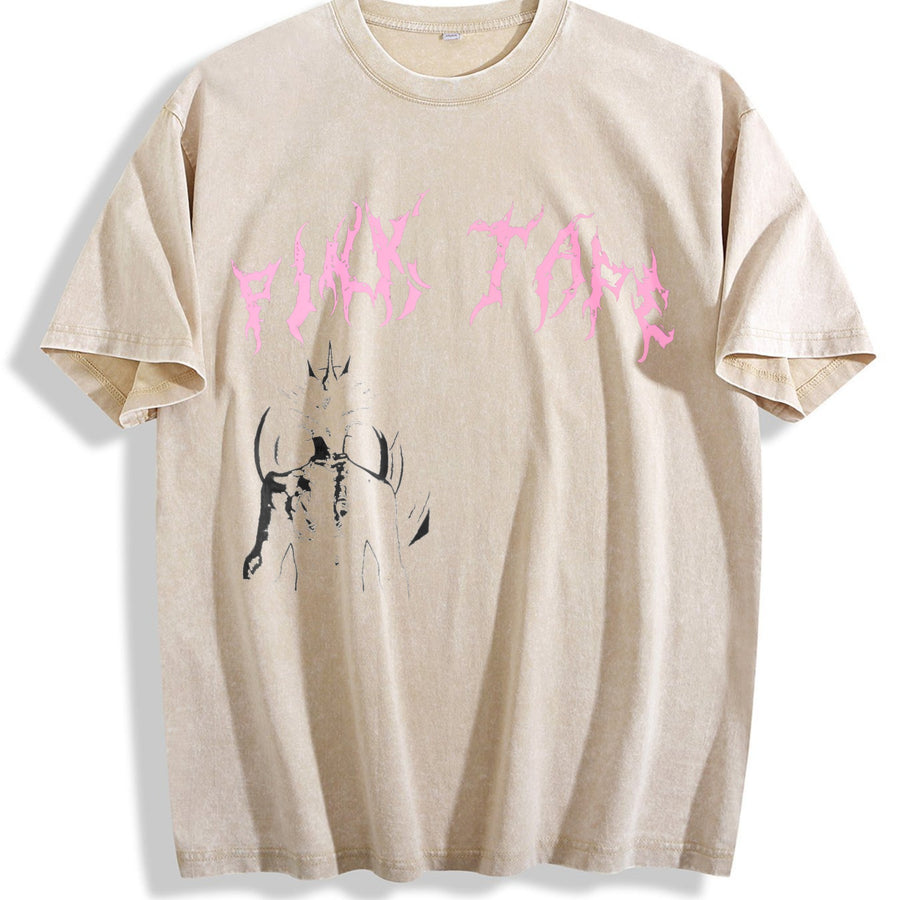 Pink Tape Spider Vintage Washed T-Shirt in Beige