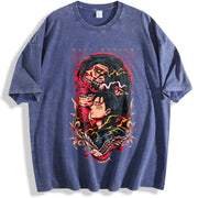 Hot-Blooded Anime2 Attack on Titan Eren Jaeger Manga vintage washed oversized T-shirt in Blue
