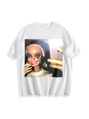 Glam Doll Selfie Cotton T-Shirt in White
