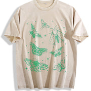 Moth Tattoo Retro Nature Bug Vintage Washed T-Shirt in Beige