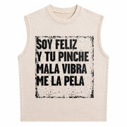 Mexican Humor Vintage Washed Tank Top in Beige