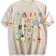 Insect- Party Batik Retro Brand Vintage Washed T-Shirt in Beige