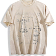 Da Vinci Vitruvian Man Vintage Washed T-Shirt in Beige