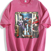 Retro Christmas Horror Movies Vintage Washed T-Shirt in Red