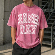 Checkered Game Day Vintage Washed T-Shirt in Red