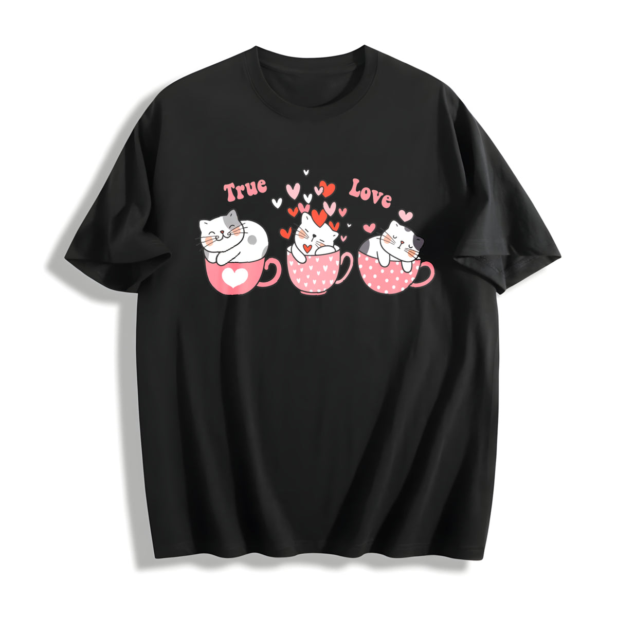 Cat Love True Love Cotton T-Shirt in Black
