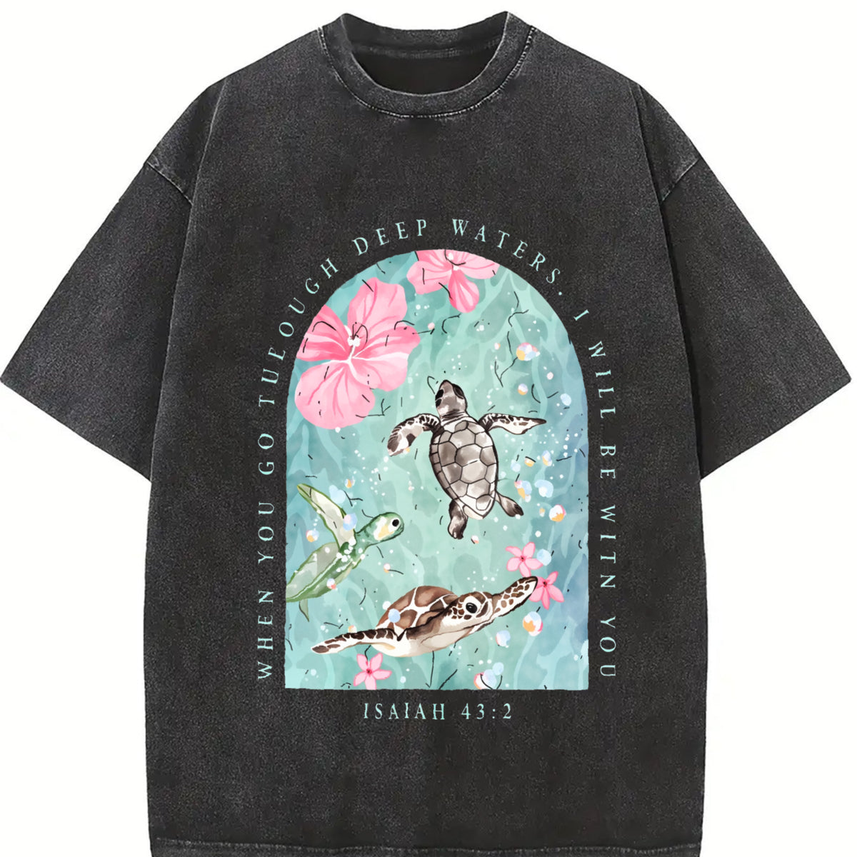 I Will Be with You Vintage Washed T-Shirt in Black