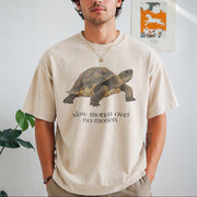 Slow Motion Over No Motion Turtle Vintage Washed T-Shirt in Beige