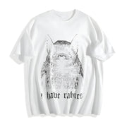 I Have Rabies Bat Grunge Y2k Cotton T-Shirt in White