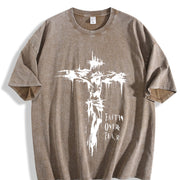 Faith Over Fear Vintage Washed T-Shirt in Brown