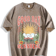 Good Day Sunshine Boho Vintage Washed T-Shirt in Brown