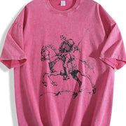 Retro Skeleton Riding Horse 90s Vintage Washed T-Shirt in Red