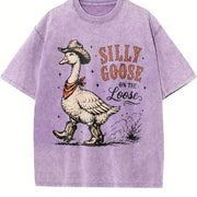 Silly Goose Cowboy: Western Animal Vintage Washed T-Shirt in Purple