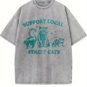 Support Your Local Street Cats Vintage Washed T-Shirt in Gray