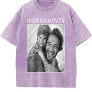 Custom Photo Dad Personalised Dad Vintage Washed T-Shirt in Purple