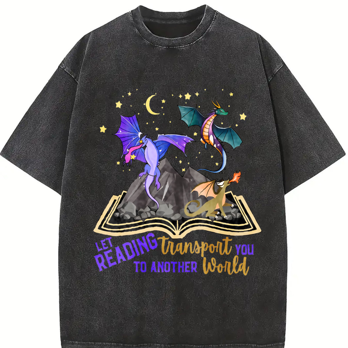 Spring and a Round-neck Short-sleeve with a Small Dragon Vintage Washed T-Shirt in Black