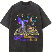 Spring and a Round-neck Short-sleeve with a Small Dragon Vintage Washed T-Shirt in Black