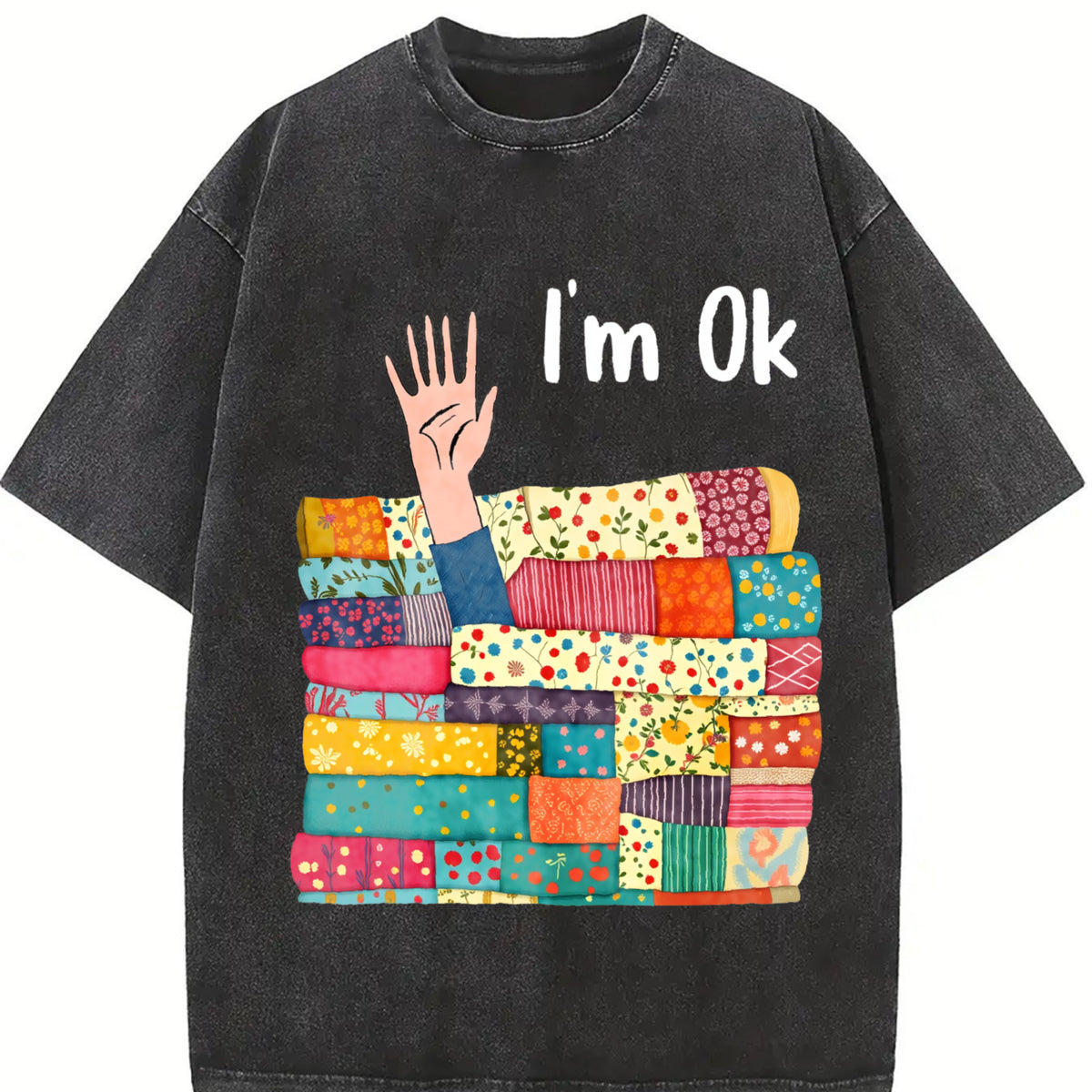 Sewing I’m OK Buried In Vintage Washed T-Shirt in Black