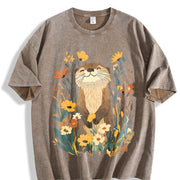 Short-sleeve with Otter & Botanical Vintage Washed T-Shirt in Brown