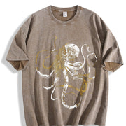 ' Golden Octopus with -Line Vintage Washed T-Shirt in Brown