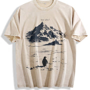 Lone Penguin Mountain Meme Vintage Washed T-Shirt in Beige