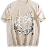 Crab 90s Retro ® Zodiac Grunge Y2k Vintage Washed T-Shirt in Beige