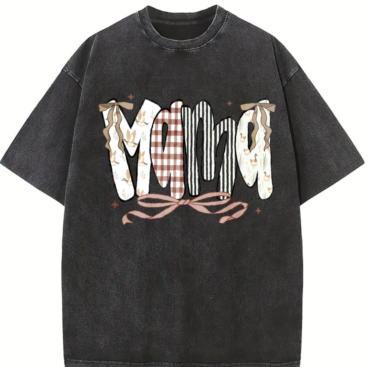 Mama Duck Mom Vintage Washed T-Shirt in Black