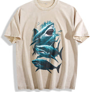 Three Sharks Retro ® Shark Vintage Washed T-Shirt in Beige