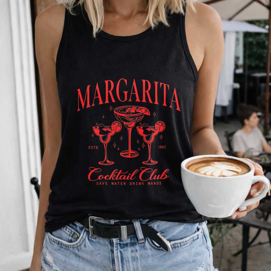 Margarita Cocktail Club Women's Color Cotton Tank Top in Black